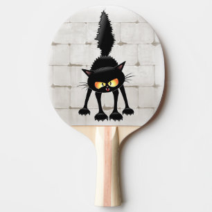 Lustige wilde schwarze Katzen-Cartoon Tischtennis Schläger