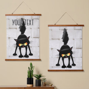 Lustige wilde schwarze Katzen-Cartoon  Wandteppich Mit Holzrahmen