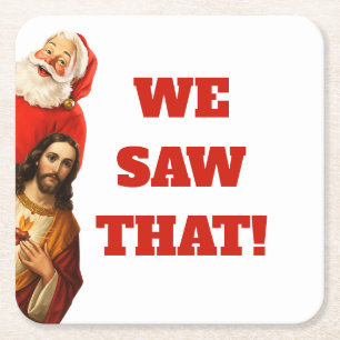 Lustige „Wir Haben Das Gesehen“ Santa und Jesus De Rechteckiger Pappuntersetzer