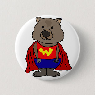 Lustige Wunder Wombat Superhero-Cartoon-Kunst Button