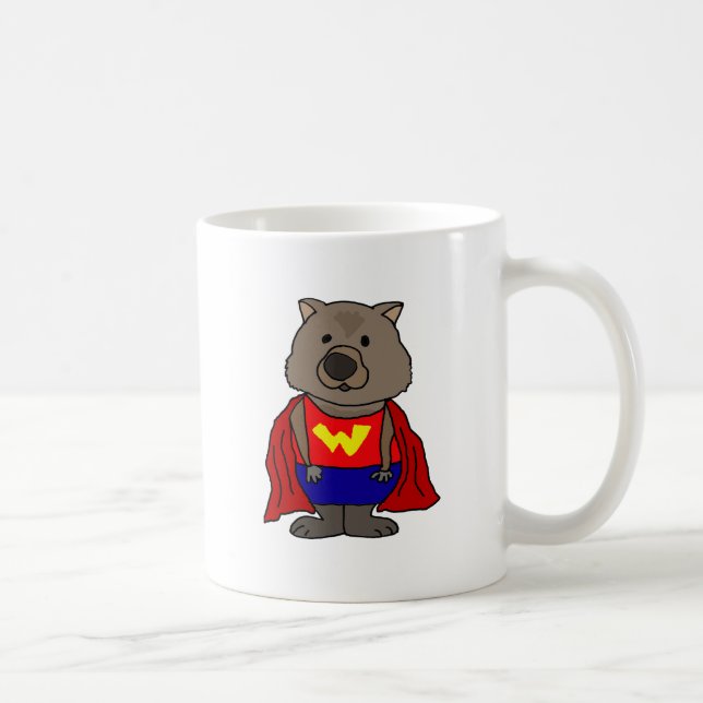 Lustige Wunder Wombat Superhero-Cartoon-Kunst Tasse (Rechts)