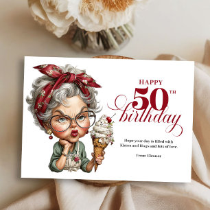 Lustige wunderliche Frau 50. Geburtstag Humor Gruß Einladung