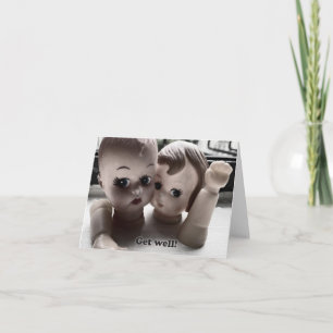 Lustige Wunschekarte mit kaputten Retro-Puppen Karte