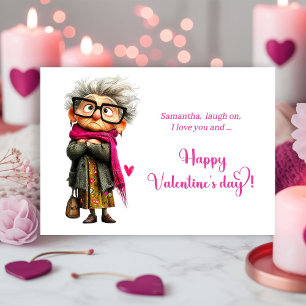 Lustige Wütende Alte Dame Valentinskarte Hot Pink Feiertagskarte