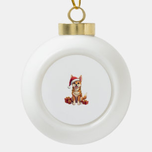 Lustige Xmas-Beleuchtung Santa Hut Tamaskan Hund W Keramik Kugel-Ornament