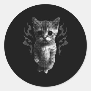 Lustige Y2k Retro-Katze Alberne Vintage-Kätzchen-M Runder Aufkleber