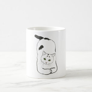 Lustige Yoga-Katze Stretch Schwarz Weiß Kaffeetasse
