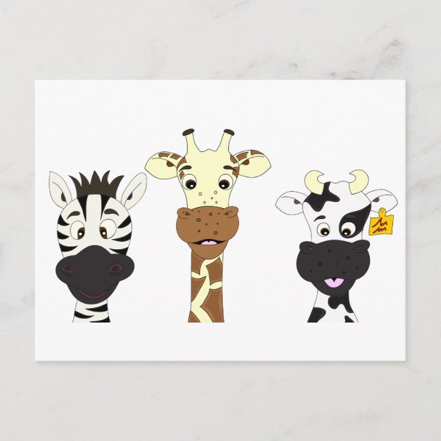 Lustige Zebragiraffenkuh-Cartoonkinder Postkarte (Vorderseite)