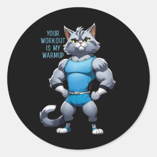 Lustige Zeichentrickkatze - Bodybuilding-Gym-Stil Runder Aufkleber