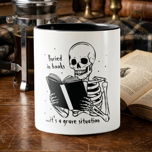 Lustige Zitat des Buchliebhabers Schwarz-Weiß-Skel Zweifarbige Tasse