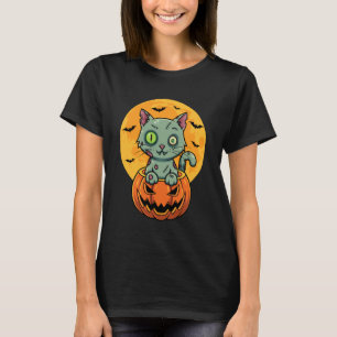Lustige Zombie-Katze Kürbis Süße Katze Frauen und  T-Shirt