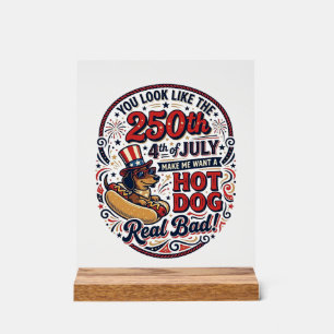 Lustiger 250. 4. Juli Hot Dog Dachshund Acrylschild