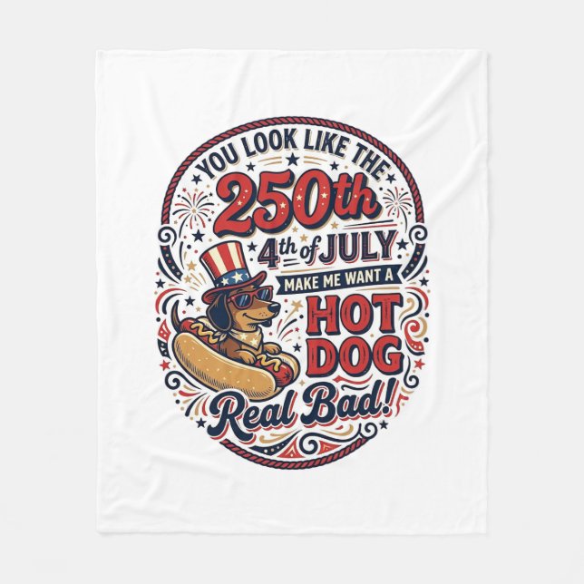 Lustiger 250. 4. Juli Hot Dog Dachshund Fleecedecke (Vorderseite)