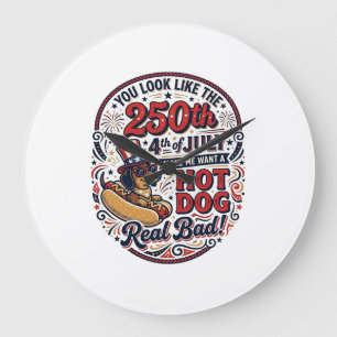 Lustiger 250. 4. Juli Hot Dog Dachshund Große Wanduhr