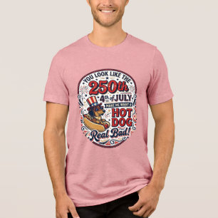 Lustiger 250. 4. Juli Hot Dog Dachshund Tri-Blend Shirt