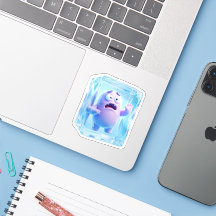 Lustiger 3D-lila-Monster-Sticker in einem Eiswürfe