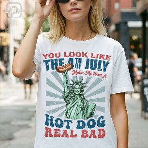 Lustiger 4. Juli Lady Liberty Hot Dog Patriotisch T-Shirt