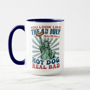 Lustiger 4. Juli Lady Liberty Hot Dog Patriotisch Tasse