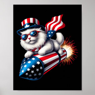 Lustiger 4. Juli Patriotischer Katzen-Rakete Mit F Poster