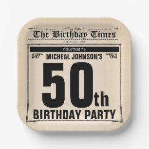 Lustiger 50. Geburtstag Alte Zeitung Vintage Maßan Pappteller