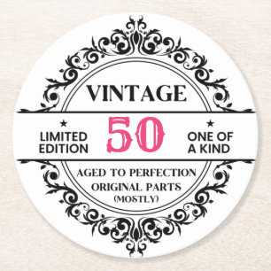 Lustiger 50. Geburtstag Schwarz und Rosa Vintage  Runder Pappuntersetzer