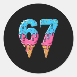 Lustiger 67 Meme Eiscreme-Tropfen Sechs Sieben Gen Runder Aufkleber
