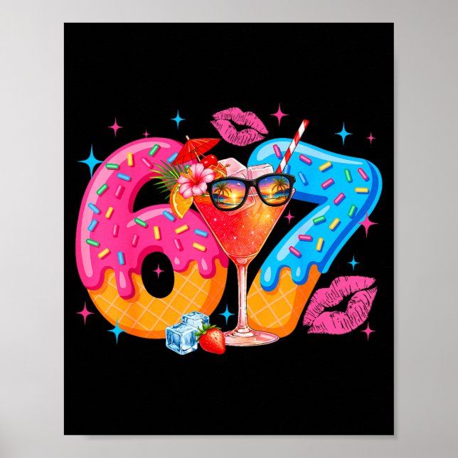 Lustiger 67 sechs sieben Meme Sommerferien Eiscrem Poster (Vorne)