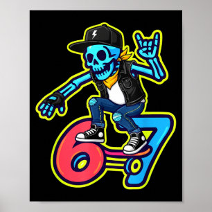 Lustiger 67 Skelett Skater Meme Retro Skateboardin Poster
