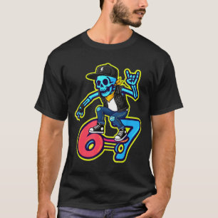 Lustiger 67 Skelett Skater Meme Retro Skateboardin T-Shirt