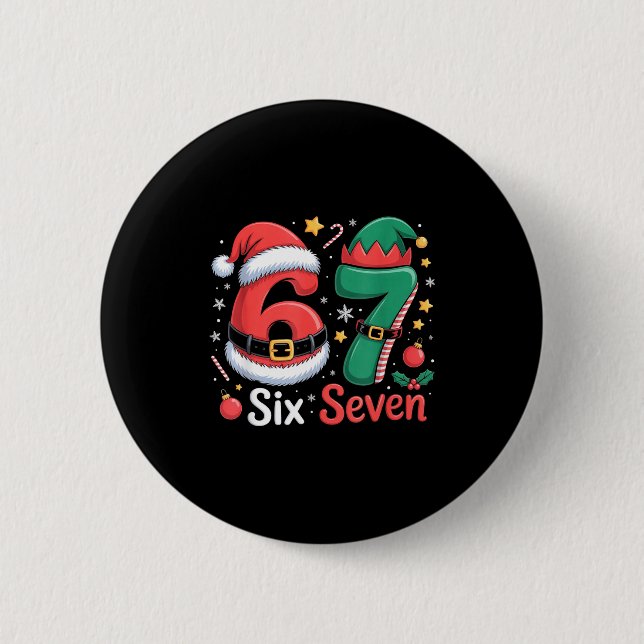 Lustiger 6 7 Meme Elf Santa Weihnachten Sechs Sieb Button (Vorderseite)