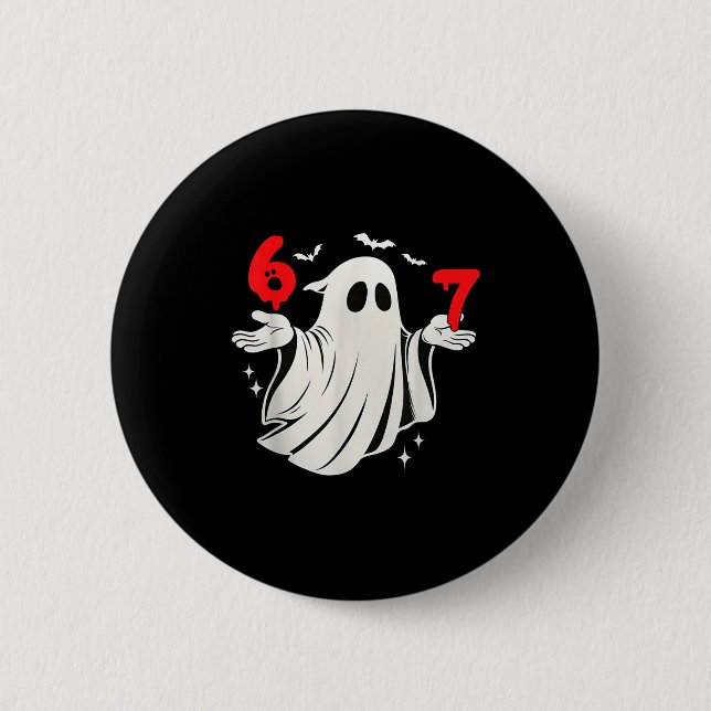Lustiger 6 7 Sechs Sieben Meme Halloween Humor Gei Button (Vorderseite)