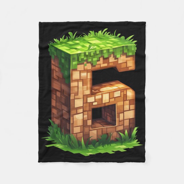 Lustiger 6. Geburtstag Nummer 6 Videospieler Pixel Fleecedecke (Vorderseite)