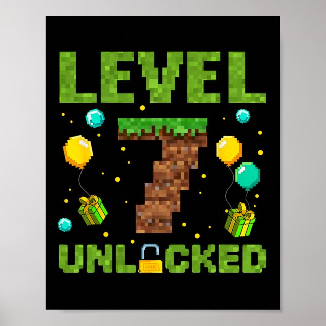 Lustiger 7. Geburtstag Junge Gamer Level 7 Freiges Poster (Vorne)