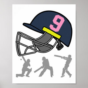Lustiger 9. Geburtstag Cricket-Spieler Jungen Kind Poster