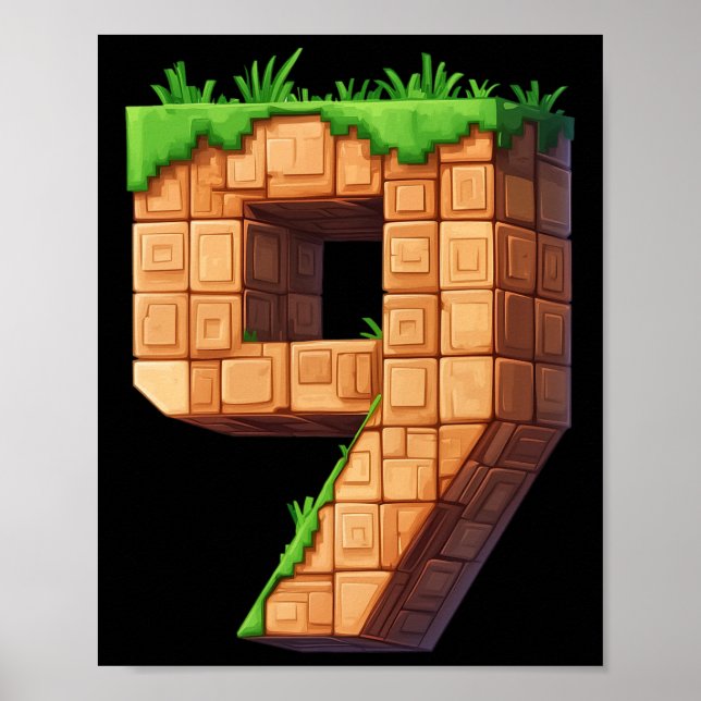 Lustiger 9. Geburtstag Nummer 9 Videospieler Pixel Poster (Vorne)