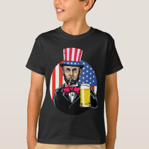 Lustiger Abe Lincoln Bier Trinkender Mann 4. Juli T-Shirt