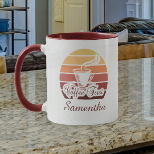 Lustiger abstrakter Vintage-Kaffee-Vorname roter B Tasse