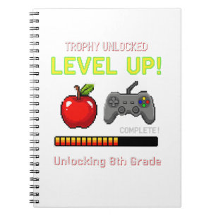 Lustiger Achtklässler Levelaufstieg Gamer Trophä Notizblock