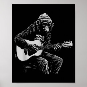 Lustiger Affe Akustische Gitarre Musikliebhaber Mä Poster