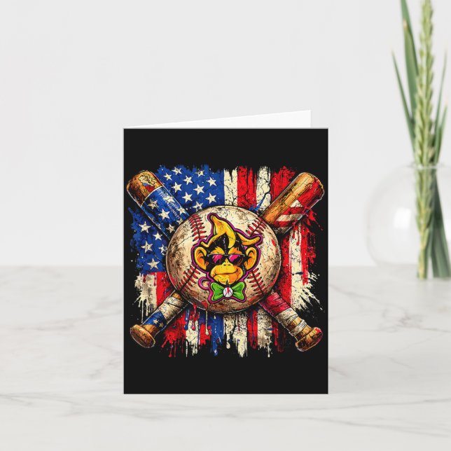 Lustiger Affe Baseball-Maskottchen mit amerikanisc Karte (Vorderseite)