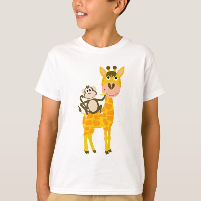 Lustiger Affe, der einen Giraffen-Cartoon reitet T-Shirt (Vorderseite)