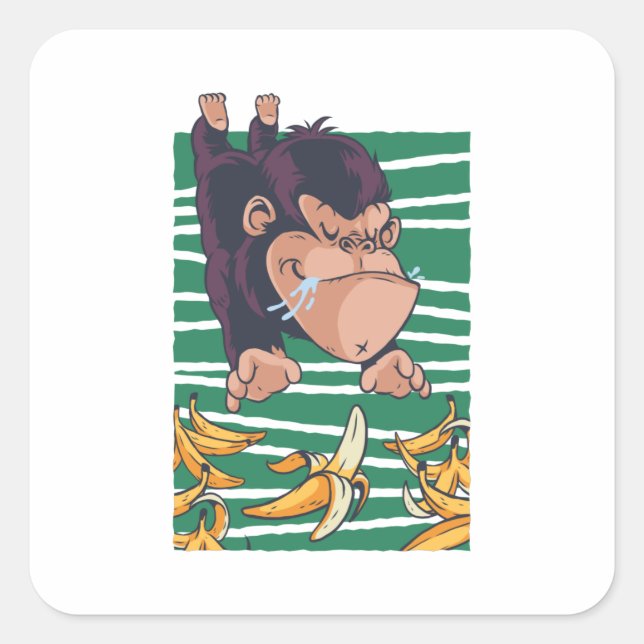 Lustiger Affe mit Bananen Quadratischer Aufkleber (Vorderseite)