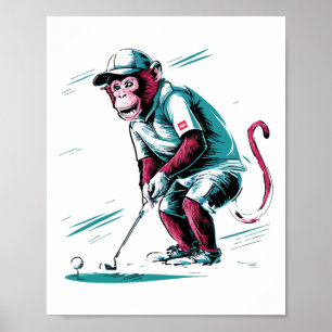 Lustiger Affe spielt Golf Lustiger Tiergolfer Mönc Poster