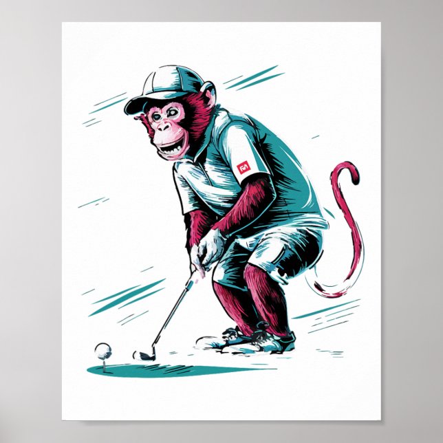Lustiger Affe spielt Golf Lustiger Tiergolfer Mönc Poster (Vorne)