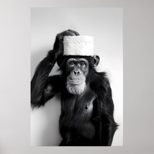 Lustiger Affen-Badezimmerdruck Vintage-Tierfoto Poster