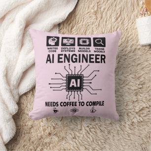 Lustiger AI-Ingenieur-Liebhaber braucht Kaffee zum Kissen