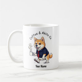 Lustiger Akita-Hund im Geschäftsanzug Kaffee Kaffeetasse