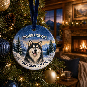 Lustiger Alaskan Malamute Weihnachtsvorhersage Keramik Ornament