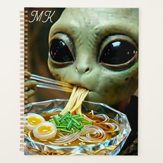 Lustiger Alien, der monogrammierte Ramen-Nudeln is Planer (Vorderseite)