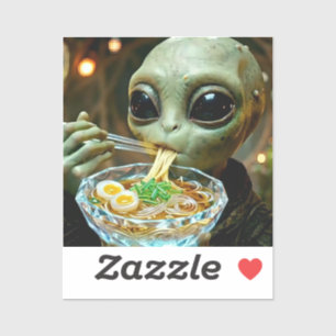 Lustiger Alien, der Ramen-Nudeln isst Aufkleber